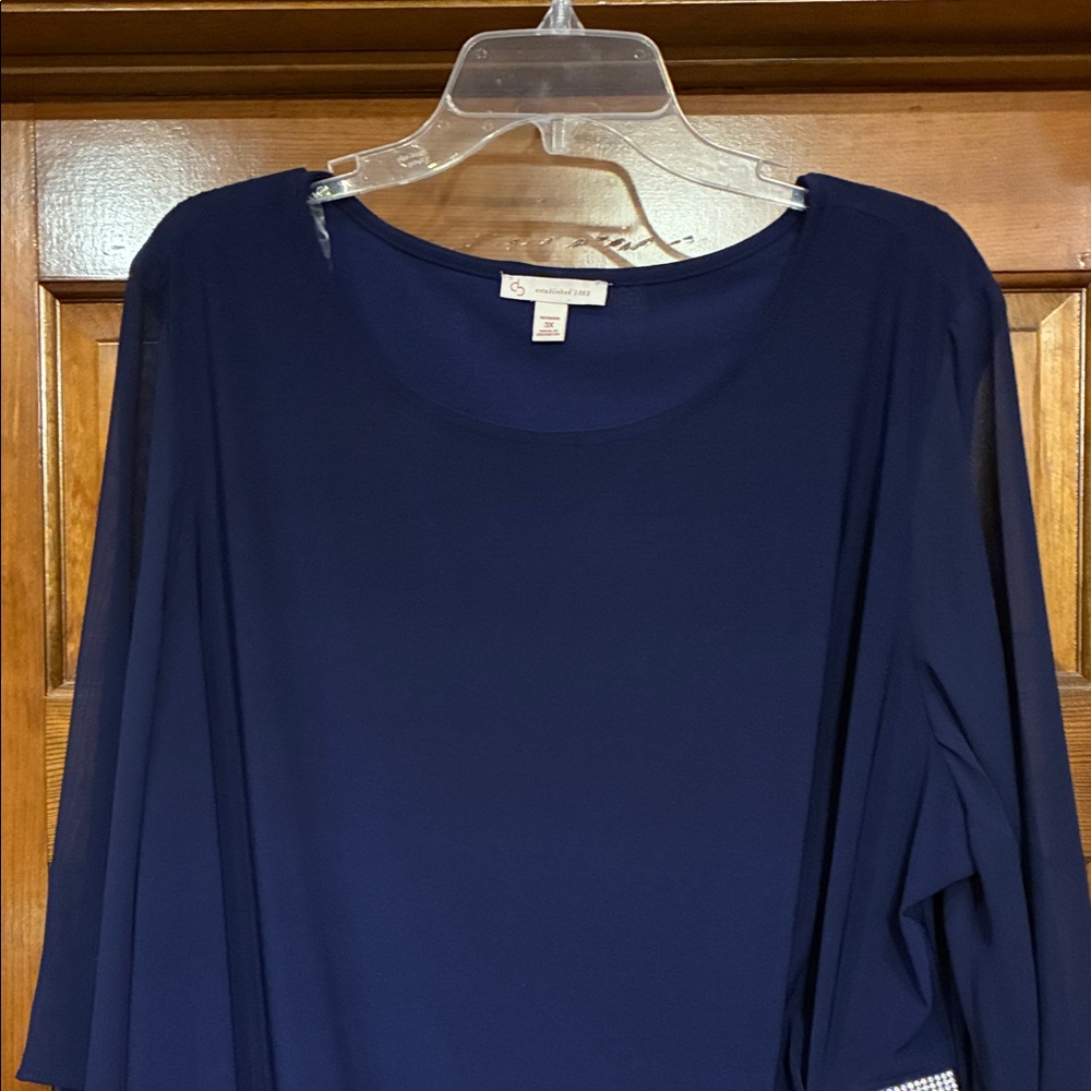 DB Established 1962 Size 3X Elegant Blue Blouse w/ Rhinestone Waist Cinch (ABBA) - Picture 2 of 12